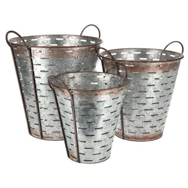 Galvanized Metal Olive Bucket Set with Handles