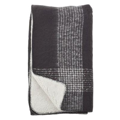 Faux Mohair Plaid Sherpa Reversible Throw - Panna Cream