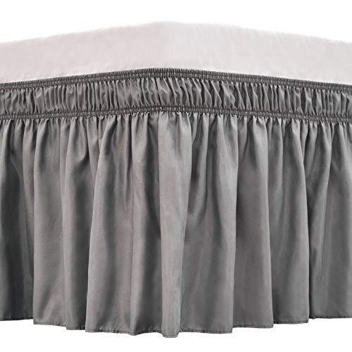RIMELA Bed Skirt Wrap Around Elastic Dust Ruffles Solid Color Wrinkle and Fade Resistant with Adjustable Elastic Belt Easy to Install Silver Gray for King Size 18 Inch Drop