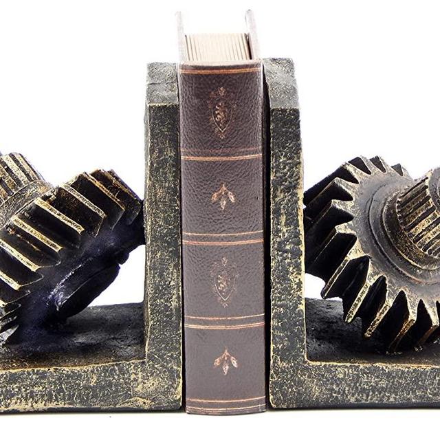 Decorative Bookend Gear Book Ends Industrial Rustic Vintage Unique Heavy Statues Bookshelves Stopper Support Home Decor Accents