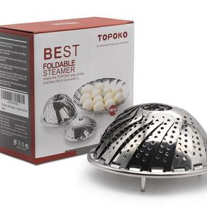 (Big Sale) Topoko 100% Stainless Steel Vegetable Steamer, Pasta Steamer, Folding Collapsible Basket for Various Size Pots