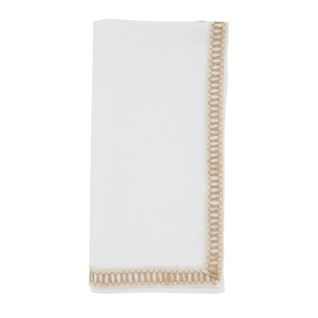Saro Lifestyle Cotton Decorative Napkins – Open Stitch Border Detail for Dining and Entertaining, 20"x20", Off-White