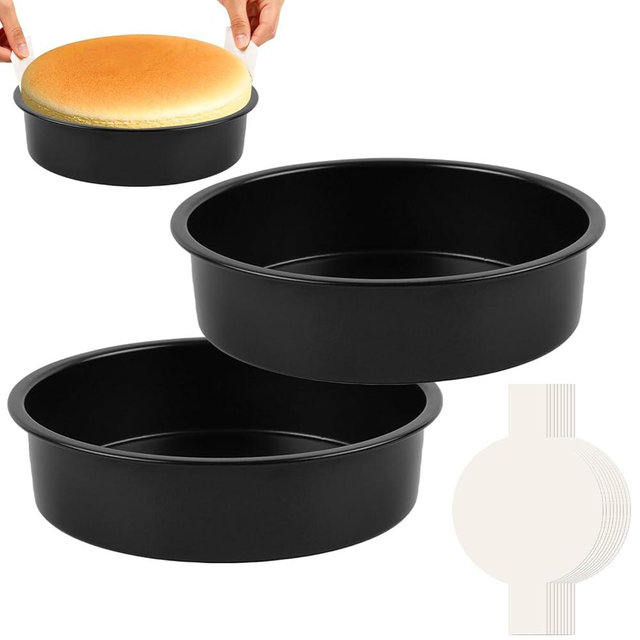 tutikuki 10 Inch Cake Pan Set of 2 - Nonstick Carbon Steel Round Cake Baking Pans with Parchment Paper, Dishwasher Safe, Durable for Large Layer Cakes, Birthday & Christmas Baking