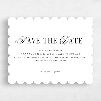 White Scalloped Wedding Save the Date - Jalen Landscape