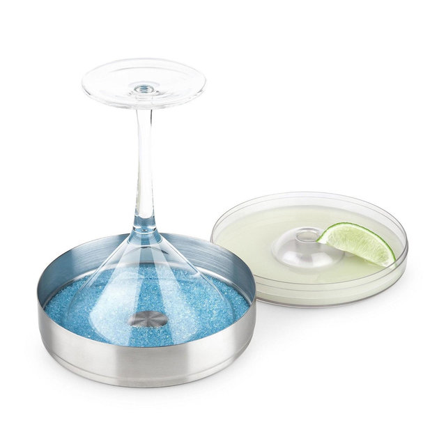 Final Touch 1 Tier Cocktail Rimmer with Lid - Stainless Steel Glass Sugar & Salt Rimmer, Versatile Garnish Tray - Essential Barware Tool