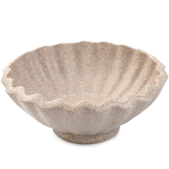 OKIIKOK Decorative Bowl, Pedestal Key Bowl for Entryway Table, Resin Wavy Bowl for Dining Table Centerpiece Decor, Scalloped Catchall Bowl, Home Decor Display Bowl, Sandstone Finish