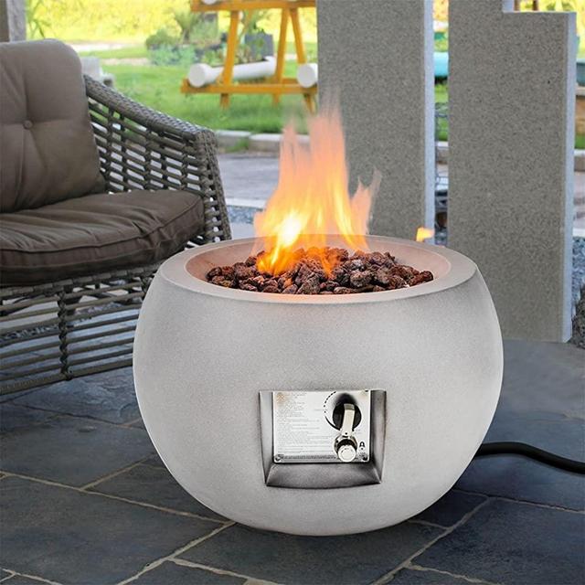 Limor Propane Fire Pit Outdoor, Propane Gas Fire Bowl with Lava Rocks Cover, Auto-Ignition Outdoor Fireplace for Courtyard Balcony Garden Terrace, 40000 BTU, Light Grey (24 inch)