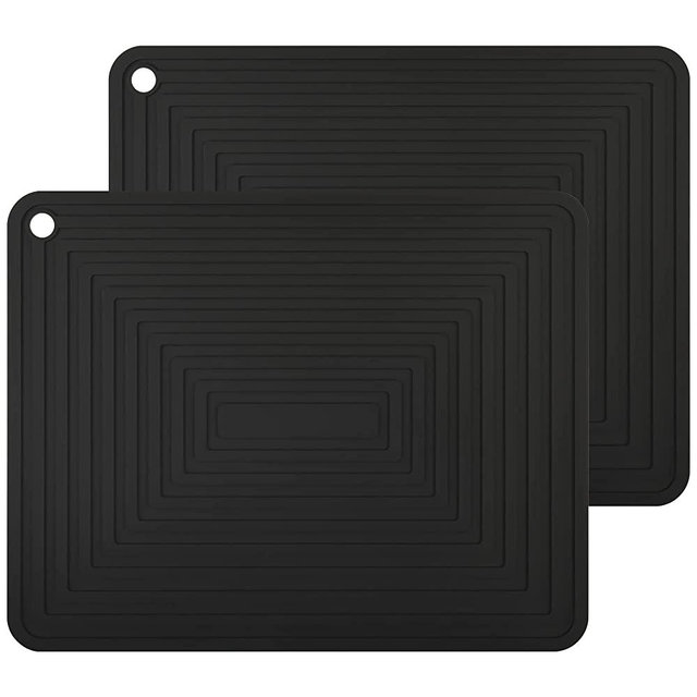 Smithcraft Silicone Trivets Mats for Hot Pots and Pans, Heat Resistant Hot Pads for Kitchen Counter, Multi-Purpose Hot Mats, Versatile Trivet Mat, Durable and Flexible Silicone Hot Pad Black Set of 2