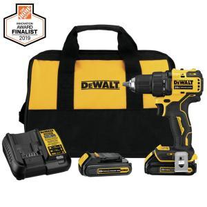 ATOMIC 20-Volt MAX Lithium-Ion Brushless Cordless Compact 1/2 in. Drill Driver w/ (2) Batteries 1.3Ah, Charger & Bag
