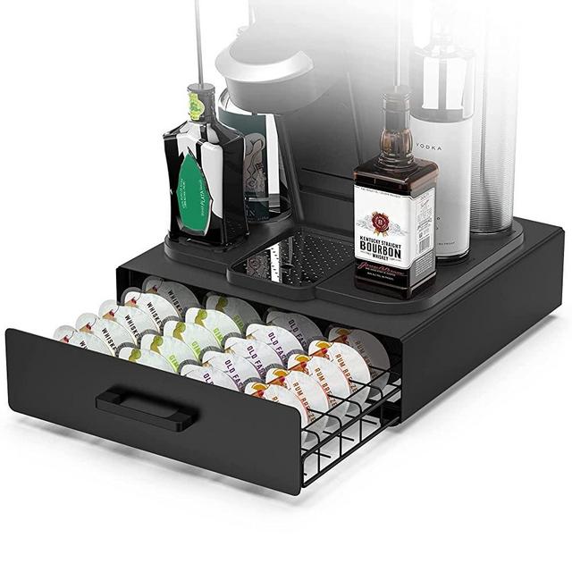 Storage Drawer for Bartesian Cocktail Capsules, ZECENN Bartesian Pod Holder Compatible with Bev by BLACK+DECKER - Holds 36 Bartesian Capsule Pods, Countertop Bar Organizer- Black