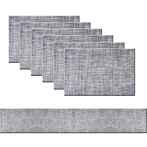 pigchcy Elegant Placemats Matching with Table Runner Washable Placemats Vinyl Table mats Sets(6pcs Placemats+1pcs Table Runner Smoky Grey)