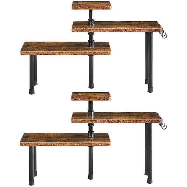 IBUYKE Countertop Organizer, Corner Shelf, 3-Tier Spice Rack, Adjustable Pieces, 4 Side Hooks, Set of 2, Space Saving for Kitchen, Bathroom, Counter, Cabinet, Plant, Tea Cups, Rustic Brown, TLJ003H-2