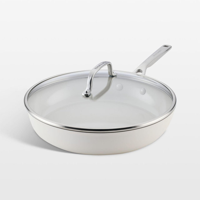 KitchenAid ® Porcelain White Hard-Anodized Ceramic Non-Stick Induction 12.25" Fry Pan with Lid