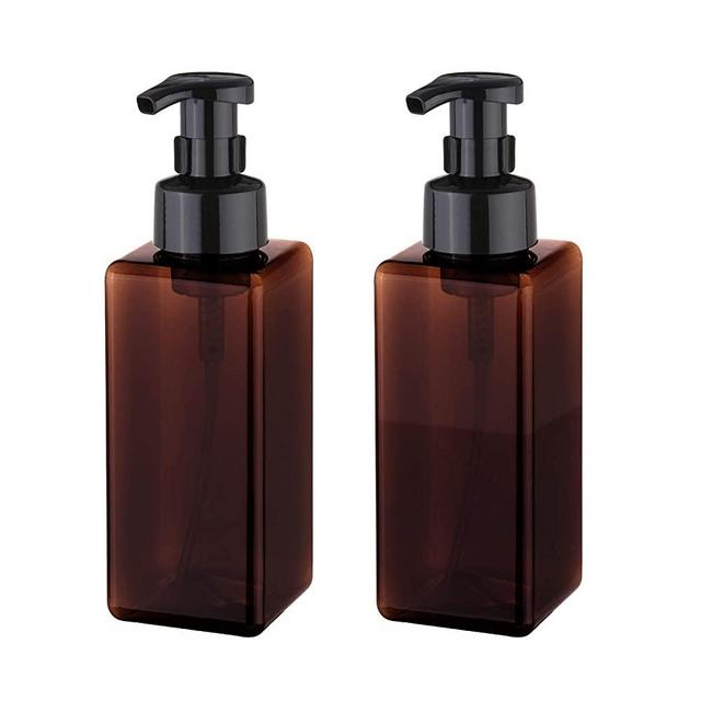 UUJOLY Foaming Soap Dispenser 650ml (22oz) Refillable Plastic Pump Bottle for Liquid Soap, Shampoo, Body Wash (2 Pcs) (Amber)