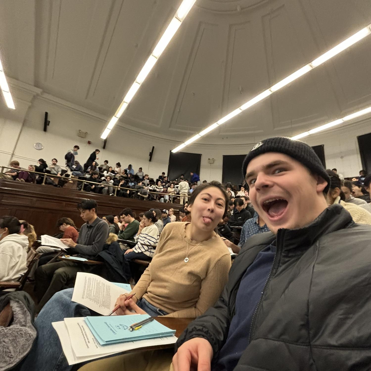Right before taking our Macroeconomics class final exam.
This is the same classroom where we met and where Thadd proposed!