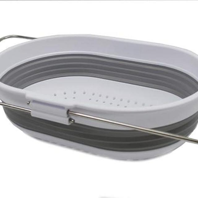 SAMMART 5L (1.3 gallon) Expandable & Collapsible Over The Sink Rectangular Colander (1, White/Grey)