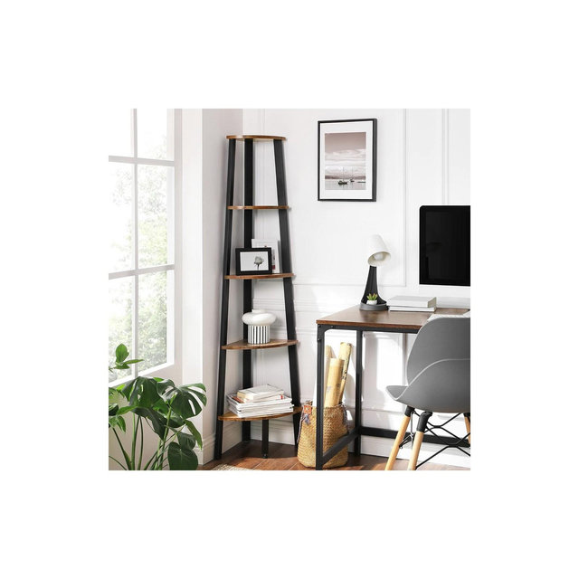 VASAGLE Ladder Shelf 5-Tier Corner Shelf Stand Bookshelf Rustic Brown and Black