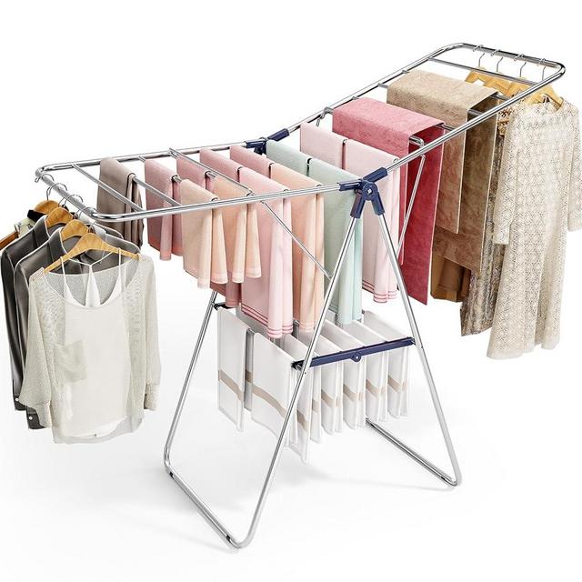 APEXCHASER Clothes Drying Rack, Drying Rack Clothing with Height-Adjustable, Foldable Gullwings Laundry Drying Rack, Indoor Outdoor Use, No Assembly