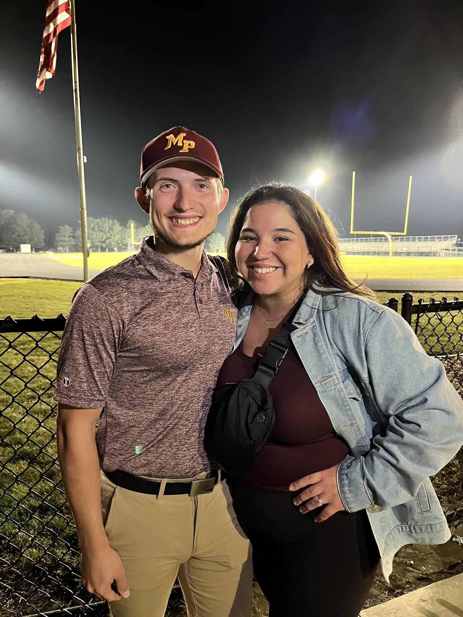 Gretchen surprised Zach with her parents, his mom, and Grandpa at one of his football games when he was coaching at Mt. Pleasant!