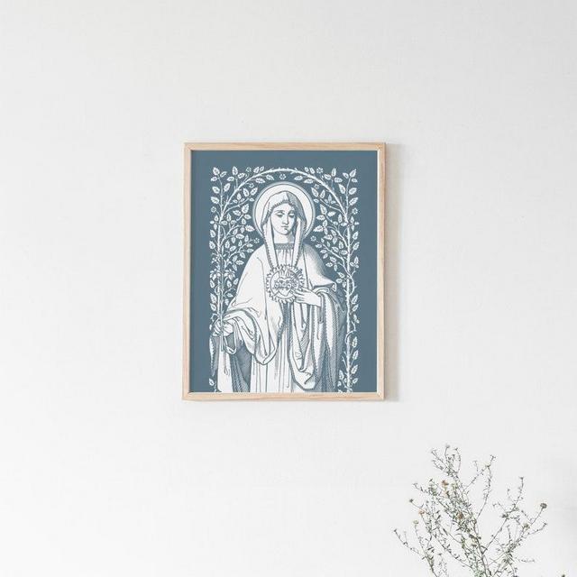 Immaculate Heart of Mary Floral Art Print, Heart of Mary vintage, vintage Catholic art print, Catholic wall art, heart of Mary, Catholic