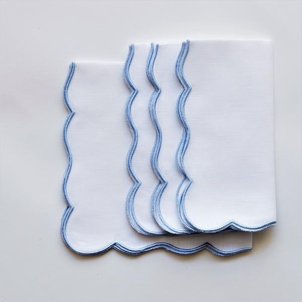 Embroidered Scallop Napkin, Set of 4 Light Blue
