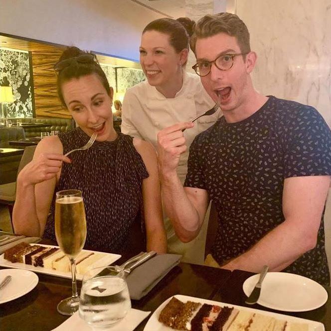 Learning how to use forks at a surprise cake tasting with Brielle Fratellone, an esteemed pastry chef and Dan's older sister.