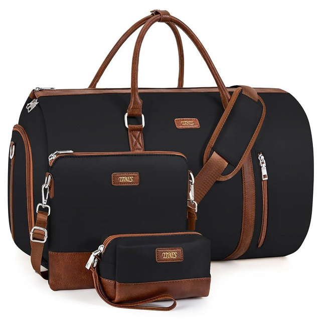 Convertible Garment Duffel Bag for Travel - Carry On Garment Bags With Toiletry Bag Large Weekender Bag for Women Men 2 in 1 Hanging Suitcase Suit Travel Duffel Overnight Bags 4pcs Set (2-Black)