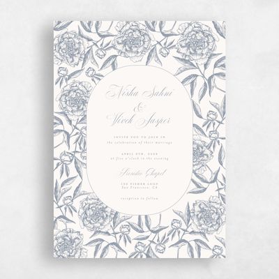 Periwinkle Gray, Grey Wedding Invitation - Pivoine Portrait