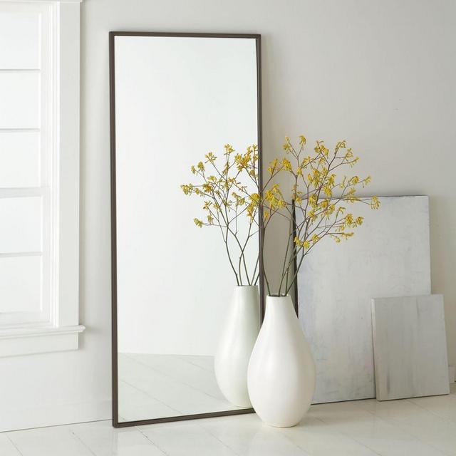Metal Framed Floor Mirror, Antiqued Bronze