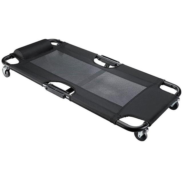 WORKPRO Foldable Mesh Creeper, 40-Inch Automotive Creeper with Padded Headrest and 4 Caster Wheels, 350 Lbs Capacity Rolling Garage Creeper, Black