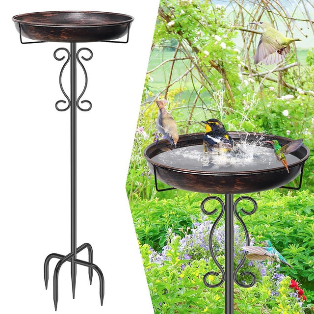 jsyonii Metal Bird Bath for Outside, 40In Tall Vintage Freestanding Birdbaths & Birdfeeder, Outdoor Bird Bath Bowl with Sturdy 5-Pronged Base for Garden Patio Yard Lawn Decor (Vintage Bronze)
