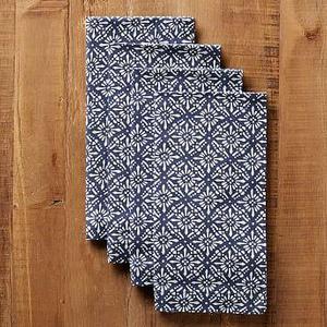 Block Print Diamond Trellis Napkin, Set of 4 - Blue