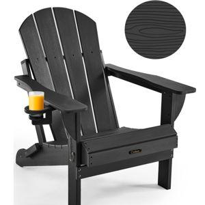 Ciokea Folding Adirondack Chair Wood Texture for Patio, Weather Resistant, Plastic Fire Pit Chair with Cup Holder, Lawn Chair for Outdoor Porch Garden Backyard Deck (Black)