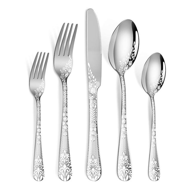 40 Piece Silverware Set, Stainless Steel Flatware Cutlery Set Service for 8, Mirror Polished Tableware Eating Utensils Set for Home Kitchen, Include Knife Fork Spoon Set, Dishwasher Safe
