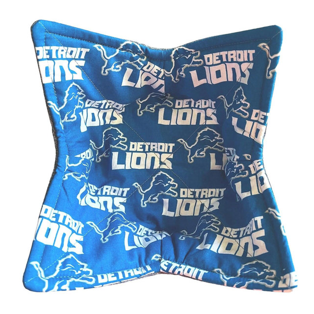 Detroit Lions Microwave Bowl Cozy, Football Reversible Quilted Cotton Fabric Cozy, Hot Bowl Holder, Microwaveable Bowl Cozy, Soup Bowl Cozy