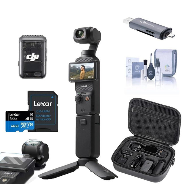 DJI Osmo Pocket 3 Gimbal Camera Creator Combo, Bundle with 64GB Memory Card, Card Reader (Creator Combo Bundle)