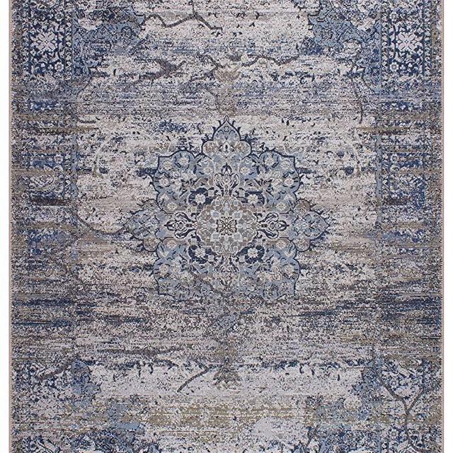GLN Rugs Machine Washable Area Rug for Living Room, Bedroom, Bathroom, Kitchen, Printed Persian Vintage Home Decor, Floor Decoration Carpet Mat (Blue/Cream, 7'10" x 10'1")