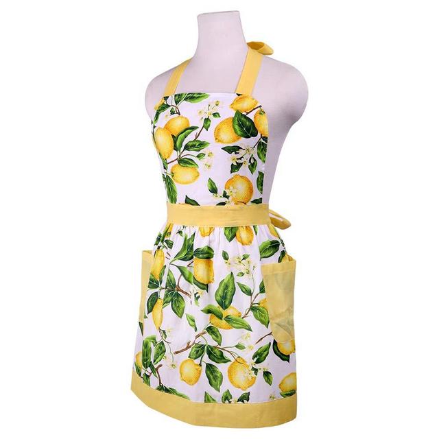 Lemon Cotton Women's Kitchen Apron Adjustable Cooking Baking Garden Chef Apron with Pocket Great Gift for Wife Ladies Lovely Lemon Tree Floral