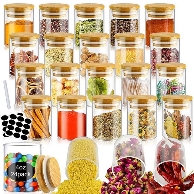 Lawei 4 Pack Glass Storage Jars with Sealed Bamboo Lids - 18.6 FL OZ Clear  Glass Bulk Food Storage Canister for Serving Tea, Coffee, Spice, Candy