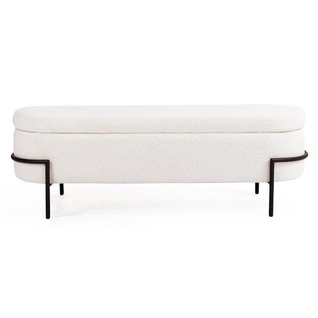 White Storage Ottoman Bench with Metal Stand, Upholstered Stool with Large Storage Space, Modern Storage Bench for Living Room/Bedroom/End of Bed/Entryway/Bed Side, 45''L
