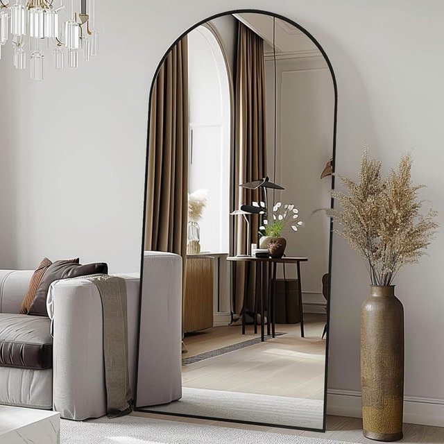 LFT HUIMEI2Y Arched Full Length Mirror, 71"x32" Oversize Full Floor Tempered Mirror with Stand, Full Body Dressing Mirror with Aluminum Alloy Frame for Living Room,Bedroom Black