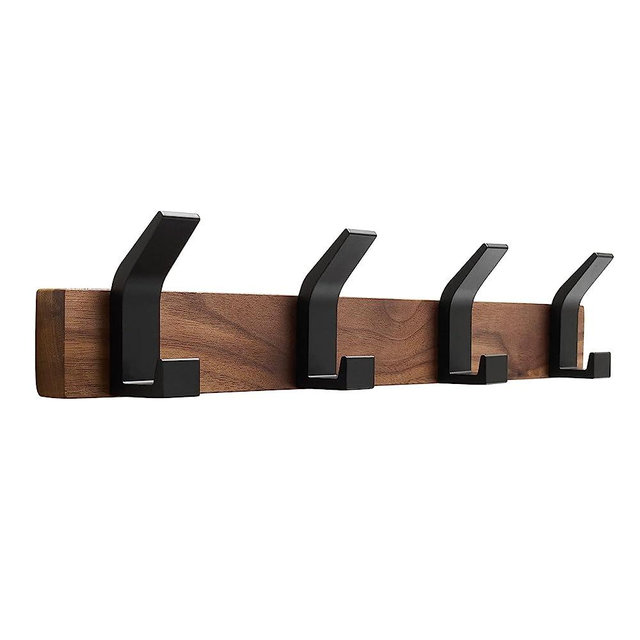 AODORAN Coat Rack Wall Mount Coat Hooks - Wooden Black Coat Rack with 4 Hooks Aluminum Wall Hooks for Hanging Coat Hat Bag Towel Hanger Rustproof Coat Holder 15.7 Inches