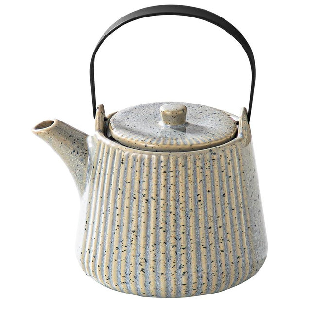 Yundu Grey with Blue Ceramic Teapots, 1000ml/33.8oz Tea Kettle, Enough for 4 Cups, Tea pot with infusers for loose tea, Striped Tea Pot with Removable Tea infuser