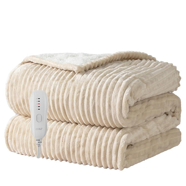 Texciting Heated Blanket Electric Throw 50”X60”-Heating Blanket with 5 Heat Settings-3 Hours Auto Off,ETL Certified,Machine Washable (Beige)