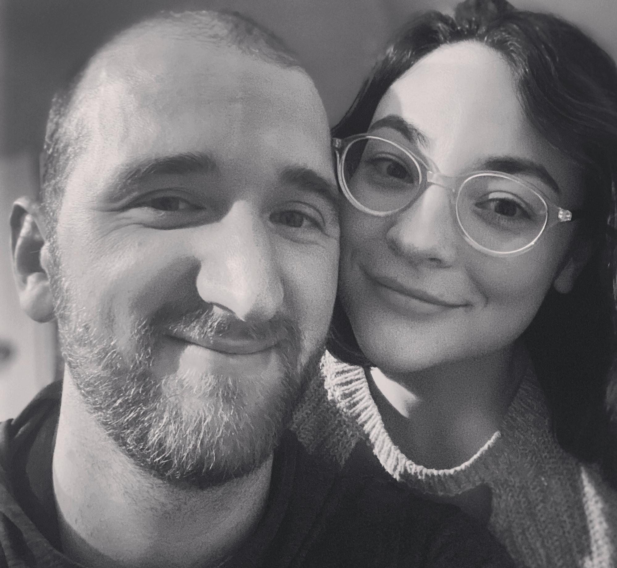 Fairly serious black and white photo.