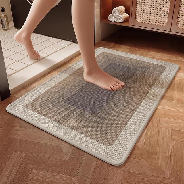 QiCaiJia Non Slip Bath Mat Bathroom Rugs, Quick Dry Super Absorbent Washable Bath Shower Mats, Rubber Backing Ultra Thin Bathroom Rug Fit Under Door, Brown 16x24