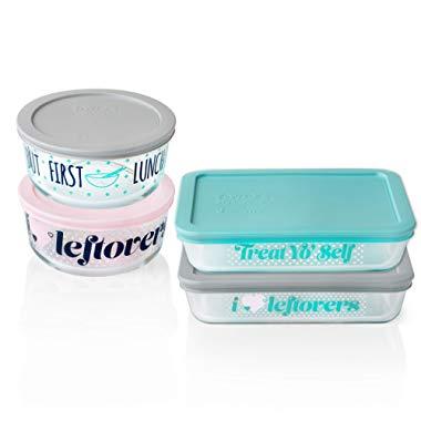 Pyrex Decorated Glass Food Storage Set (8-Piece, BPA Free, Eat My Words)