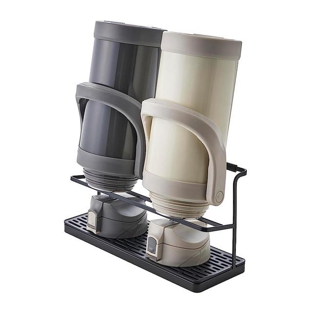 Yamazaki Home Tower Countertop Two Tier Bottle Drying Rack, Wide Jug Storage Stand with Drainage Tray for Kitchen Counter for Glass Metal Or Plastic Bottles - Steel