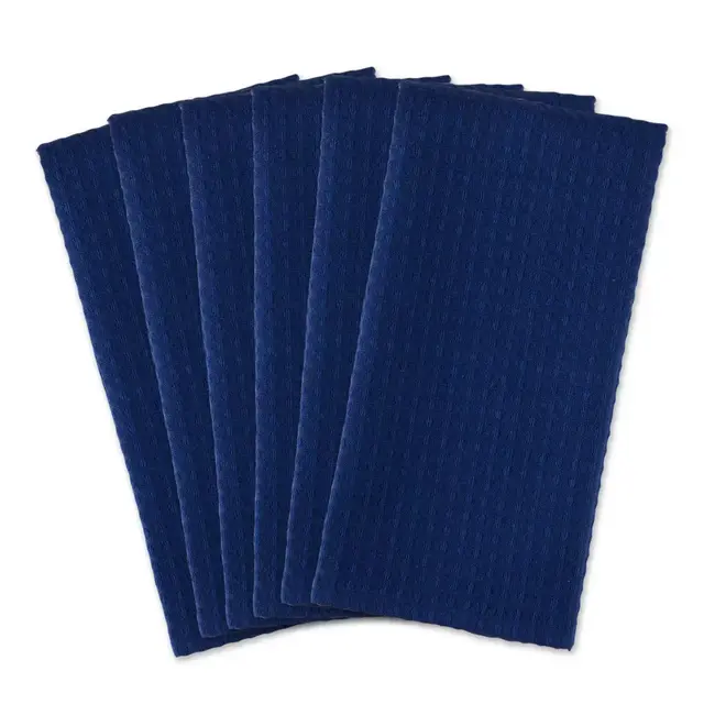 DII Solid Waffle Recycled Cotton Kitchen Towels in Blue (Set of 6)