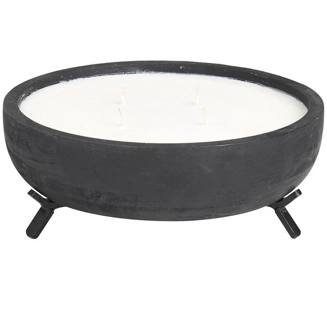 Deco 79 Mango Wood Decorative Candle Sauvignon Blanc Scented 40 oz 4 Wick Aromatherapy Candle with White Wax, Wax Aromatherapy Candle 9" x 9" x 4", Black